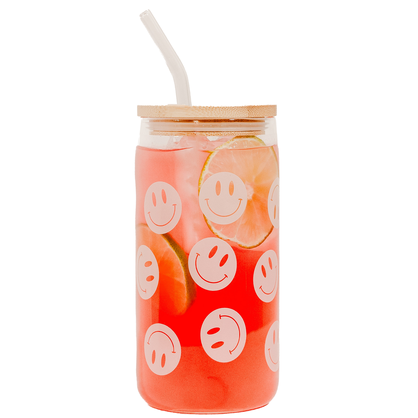 Smiley 17 oz Can Glass w/ Straw and Lid