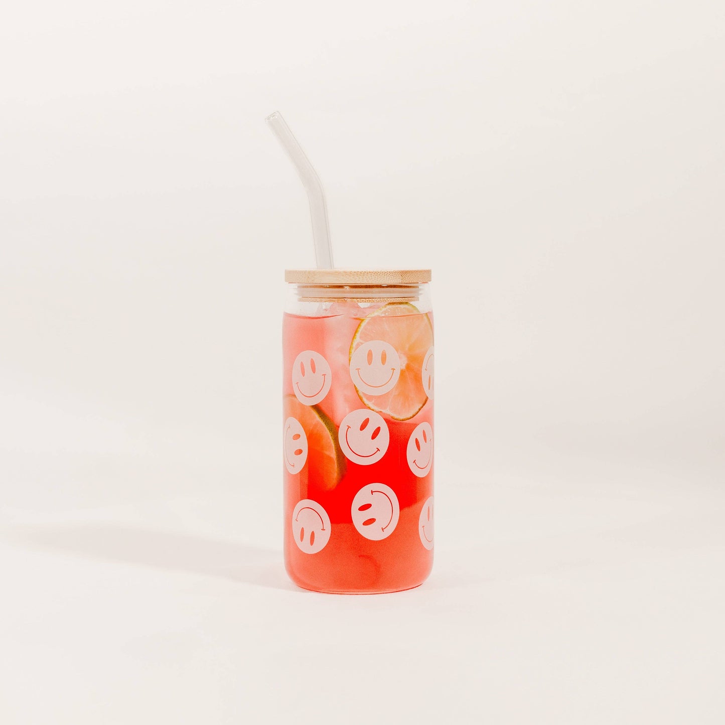 Smiley 17 oz Can Glass w/ Straw and Lid